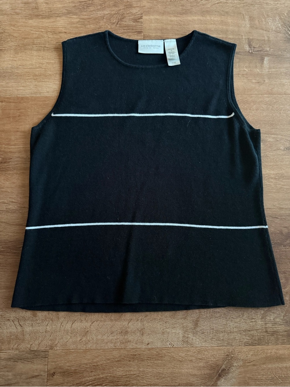 Liz Claiborne Black Sleeveless Sweater Tank with White Stripes